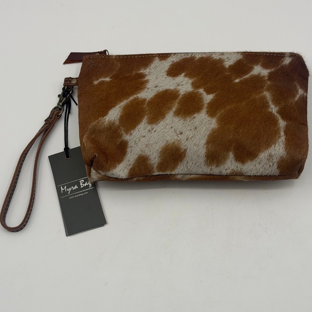 Myra Bag Brown White Cowhide Hair-on-Hide Wristlet Clutch Bag NEW Rodeo Rustic